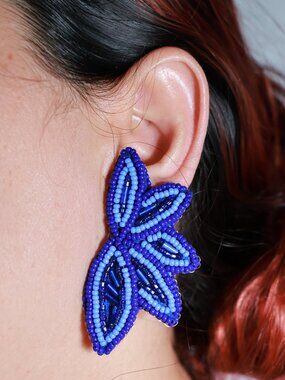 Artisan Handmade 2 BLue Tones Leaf Earrings Jewelry Gift